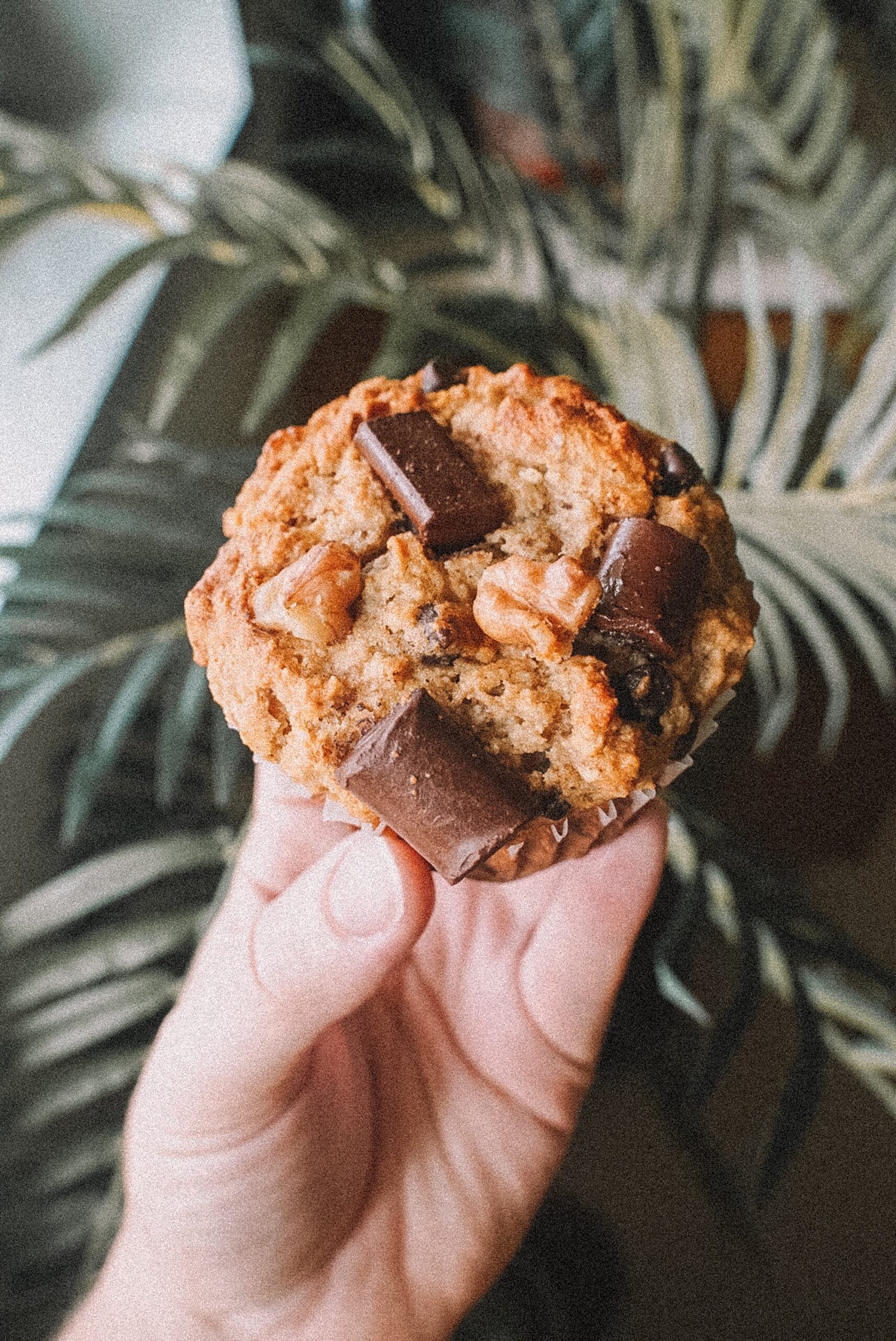 muffin with bananas, nuts and chocolate
