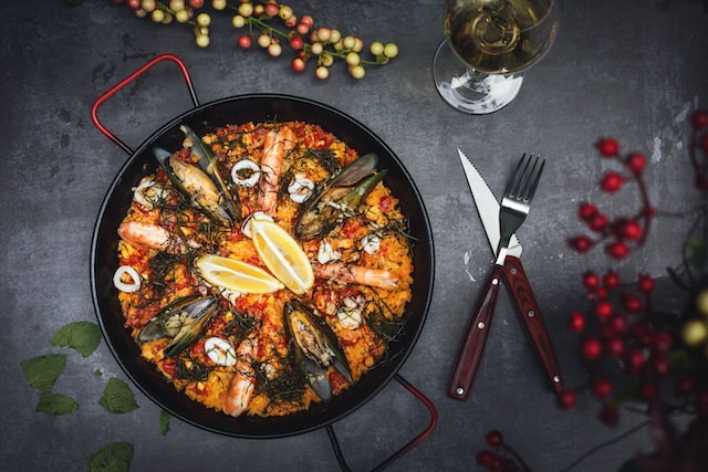 Paella with shrimps and clams